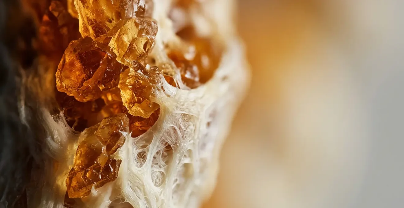 Rappresentazione visiva del processo di glicazione del collagene che causa invecchiamento cutaneo precoce