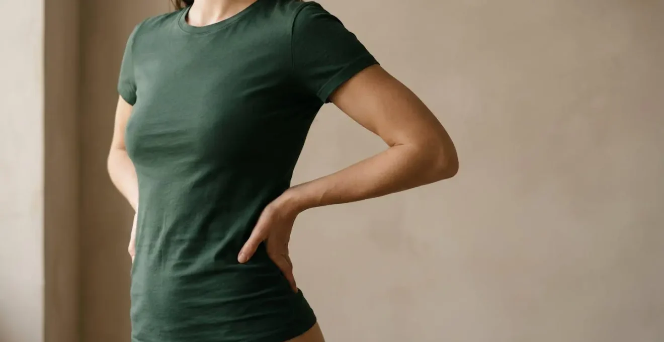 Equilibrio armonioso tra proporzioni del busto e forma del corpo femminile visto di profilo