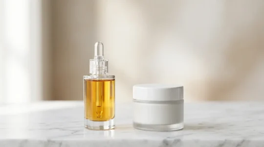 Confronto visivo tra cosmesi e medicina nella cura della pelle anti-età