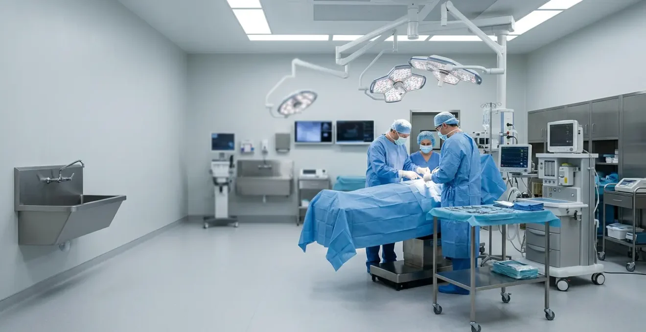 Ambiente chirurgico moderno con sala operatoria sicura e attrezzature professionali per interventi in day surgery