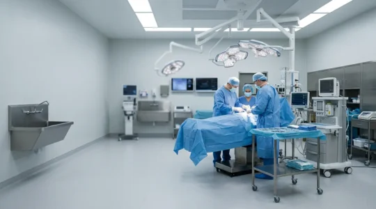 Ambiente chirurgico moderno con sala operatoria sicura e attrezzature professionali per interventi in day surgery