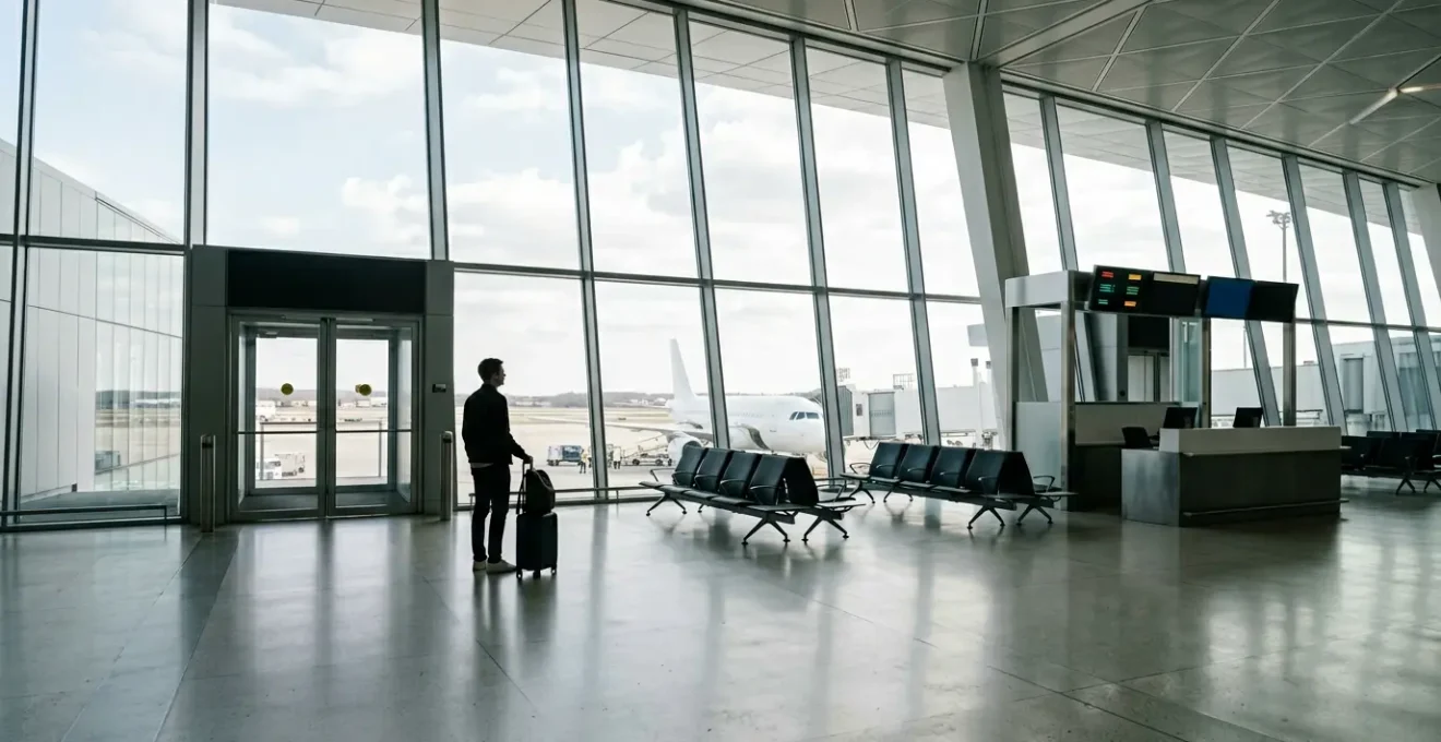 Paziente che si prepara per un viaggio aereo sicuro dopo chirurgia estetica all'estero con attenzione alla prevenzione della trombosi