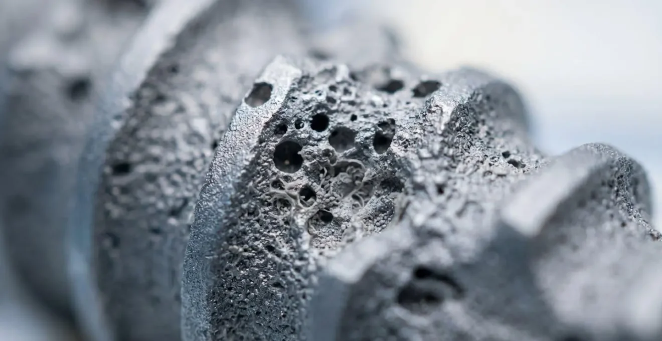 Dettaglio macro di superficie medica con texture irregolare che mostra formazione microscopica, illuminazione scientifica