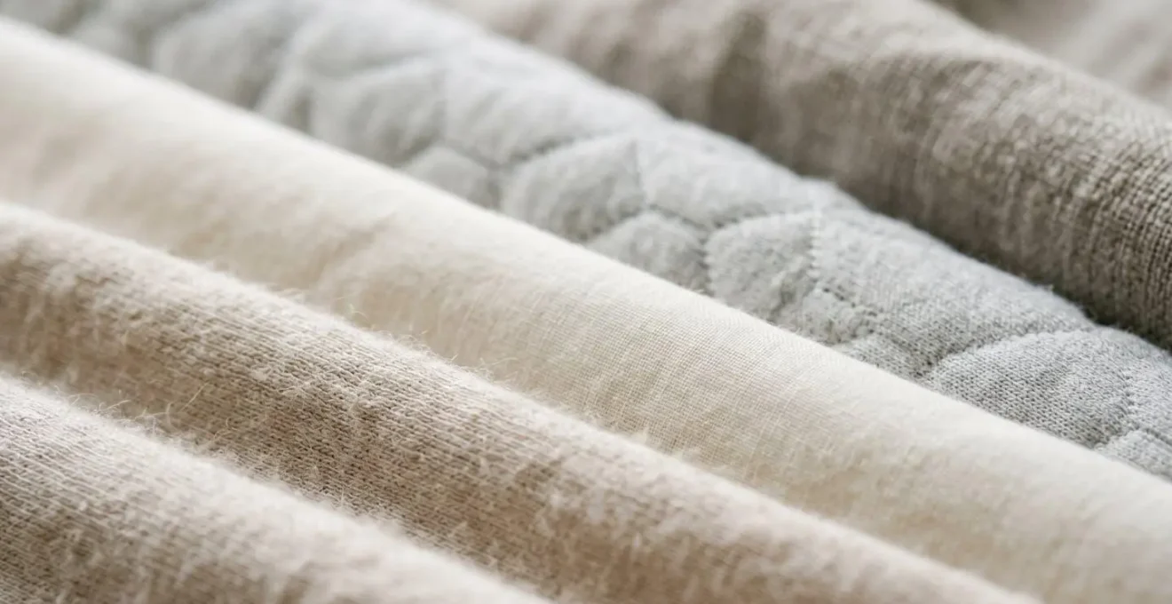 Dettaglio macro delle texture di tessuti traspiranti e cuscini ergonomici per il recupero post-operatorio