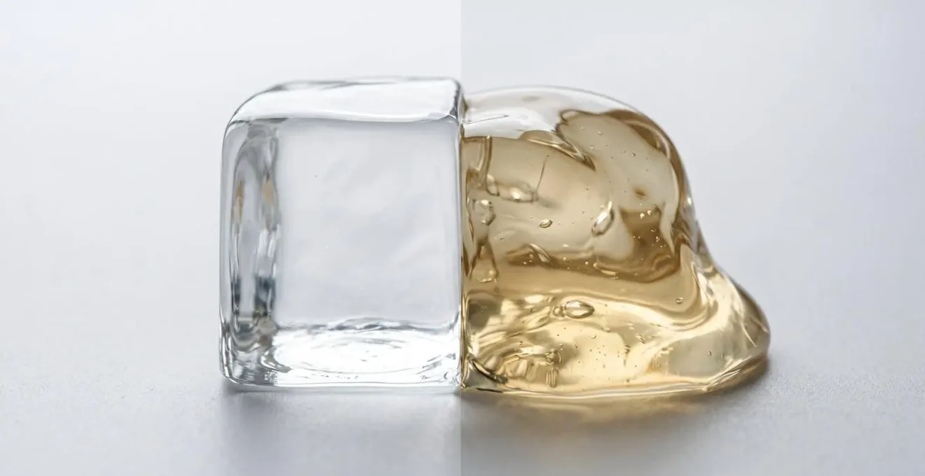 Dettaglio macro di texture di gel che illustra il concetto di coesività e viscosità dei materiali per filler dermici