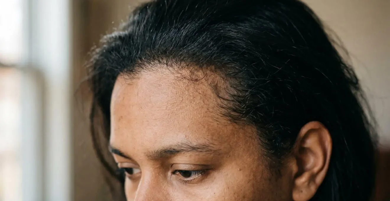 Dettagli di una hairline naturale con transizione graduale e irregolarità microscopiche