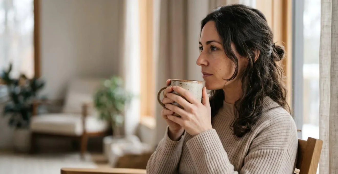 Donna in momento di riflessione tranquilla che valuta con serenità la propria decisione